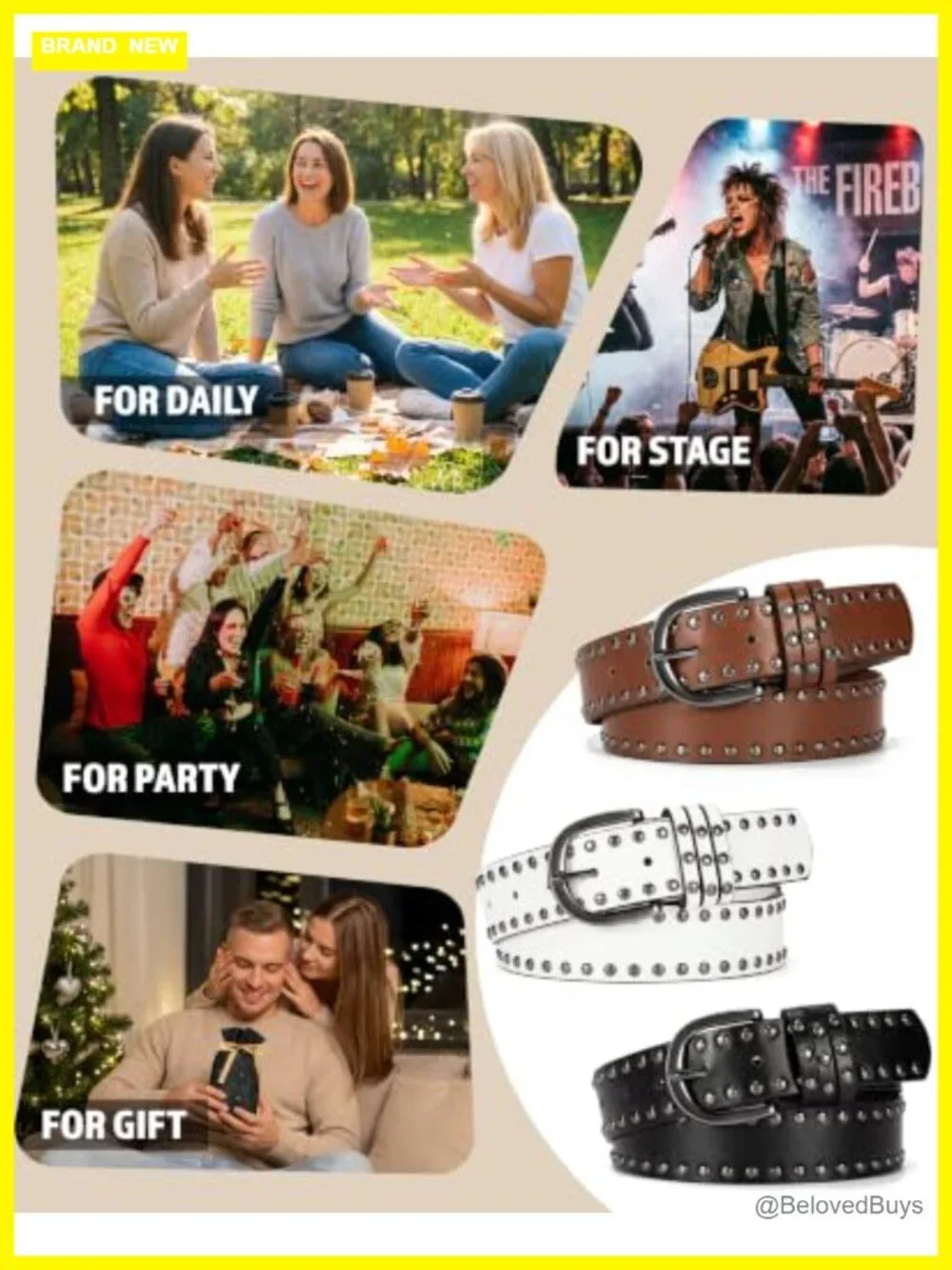 Womens Faux Leather Studded Belt Punk Rivet Buckle Adjustable Jean Dress Belt